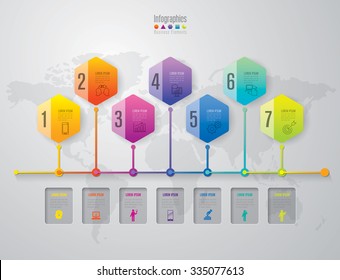 Infographic design template can be used for workflow layout, diagram, number options, web design. Infographic business concept with 7 options, parts, steps or processes. Abstract background.