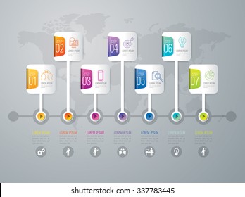 Infographic design template can be used for workflow layout, diagram, number options, web design. Infographic business concept with 7 options, parts, steps or processes. Abstract background.