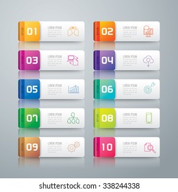 Infographic design template can be used for workflow layout, diagram, number options, web design. Infographic business concept with 10 options, parts, steps or processes. Abstract background.