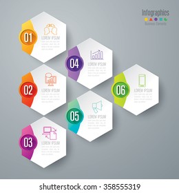 Infographic design template can be used for workflow layout, diagram, number options, web design. Business concept with 6 options, parts, steps or processes. Abstract background.