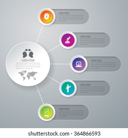 Infographic design template can be used for workflow layout, diagram, number options, web design. Infographic business concept with 5 options, parts, steps or processes. Abstract background.