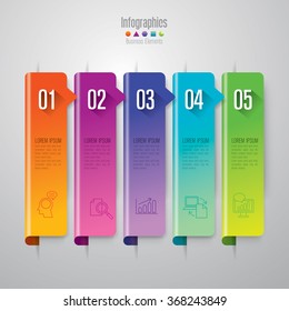 Infographic design template can be used for workflow layout, diagram, number options, web design. Infographic business concept with 5 options, parts, steps or processes. Abstract background.