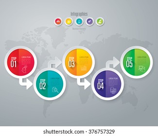 Infographic design template can be used for workflow layout, diagram, number options, web design. Infographic business concept with 5 options, parts, steps or processes. Abstract background.