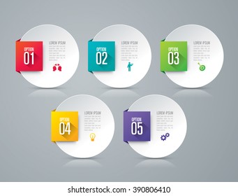 Infographic design template can be used for workflow layout, diagram, number options, web design. Infographic business concept with 5 options, parts, steps or processes. Abstract background.