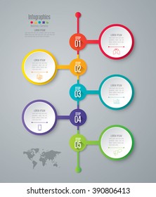 Infographic design template can be used for workflow layout, diagram, number options, web design. Infographic business concept with 5 options, parts, steps or processes. Abstract background.