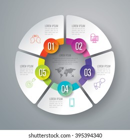 Infographic design template can be used for workflow layout, diagram, number options, web design. Infographic business concept with 5 options, parts, steps or processes. Abstract background.