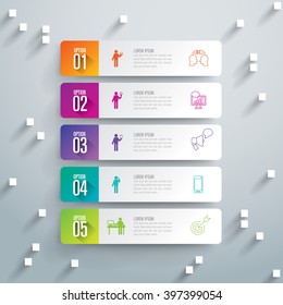 Infographic design template can be used for workflow layout, diagram, number options, web design. Infographic business concept with 5 options, parts, steps or processes. Abstract background.