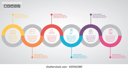 La plantilla de diseño infográfico se puede utilizar para diseño de flujo de trabajo, diagrama, opciones de número, diseño web. Concepto de negocio infográfico con 6 opciones, partes, pasos o procesos. Antecedentes abstractos.