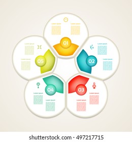 Infographic design template can be used for workflow layout, diagram, number options, web design. Infographic business concept with 5 options, parts, steps or processes. Abstract background.