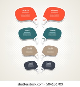 Infographic design template can be used for workflow layout, diagram, number options, web. Business concept with 8 options, parts, steps or processes. Abstract background.