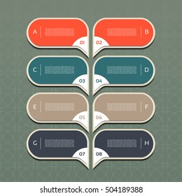 Infographic design template can be used for workflow layout, diagram, number options, web design. Business concept with 8 options, parts, steps or processes. Abstract background.