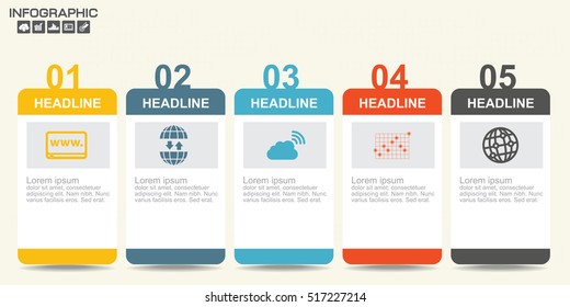 Infographic design template can be used for workflow layout, diagram, number options, web design. Infographic business concept with 5 options, parts, steps or processes. Abstract background