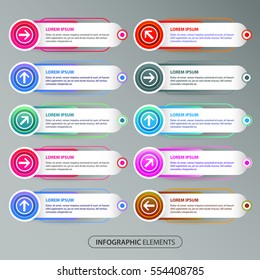 Infographic design template can be used for workflow layout, diagram, number options, web design. Infographic business concept with 10 options, parts, steps or processes. Abstract arrows background.