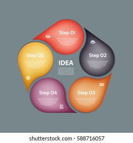 Infographic design template can be used for workflow layout, diagram, number options, web design. Infographic business concept with 5 options, parts, steps or processes. Abstract background.