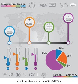 Infographic design template can be used for workflow layout, diagram, number options, web design. Infographic business concept with options, parts, steps or processes. Colorful Banner,ICON SET