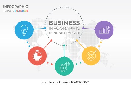 Infographic design template with circle 5 options.