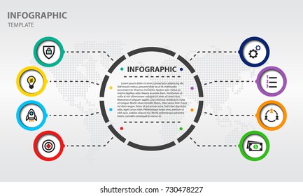 Infographic design template with circle 8 options.