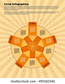 Infographic design template. Circular style of infographics for presentation of circular process in your business. Circle is divided into six steps.  Circle is divided into five or ten steps.