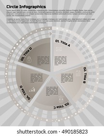Infographic design template. Circular style of infographics for presentation of circular process in your business. Circle is divided into five steps.