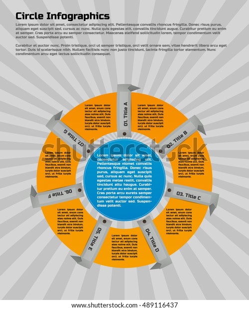 Infographic\
design template. Circular style of infographics for presentation of\
circular process in your business. Circle is divided into six\
steps. Circle is divided into seven\
steps.