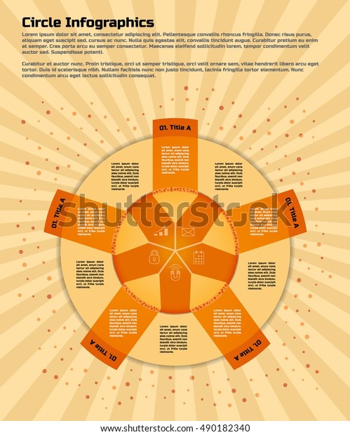 Infographic design template. Circular style of\
infographics for presentation of circular process in your business.\
Circle is divided into six steps.  Circle is divided into five or\
ten steps.