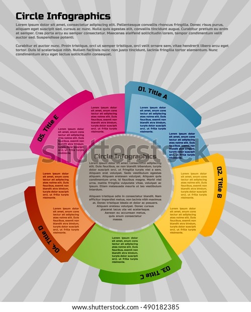 Infographic design template. Circular style of\
infographics for presentation of circular process in your business.\
Circle is divided into five\
steps.