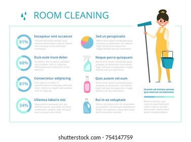 Infographic design template for cleaning service industry. Vector washing cleaner room illustration
