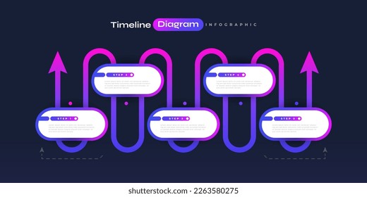 Infographic Design Template with Colorful Gradient Style for Business Presentation. Timeline Diagram Presentation with Arrows and 5 Options or Steps