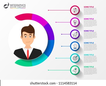 Infographic design template. Creative concept with 6 steps. Can be used for workflow layout, diagram, banner, webdesign. Vector illustration