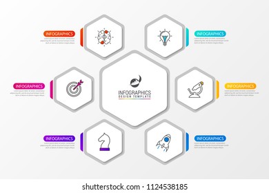 Infographic design template. Creative concept with 6 steps. Can be used for workflow layout, diagram, banner, webdesign. Vector illustration