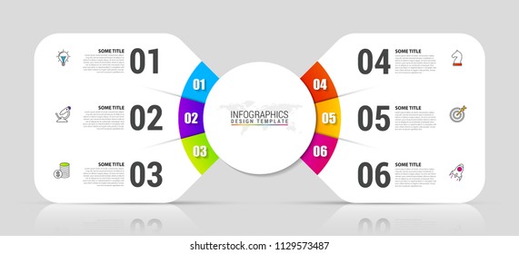 Infographic design template. Creative concept with 6 steps. Can be used for workflow layout, diagram, banner, webdesign. Vector illustration