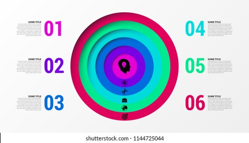 Infographic design template. Creative concept with 6 steps. Can be used for workflow layout, diagram, banner, webdesign. Vector illustration