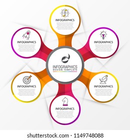 Infographic design template. Creative concept with 6 steps. Can be used for workflow layout, diagram, banner, webdesign. Vector illustration