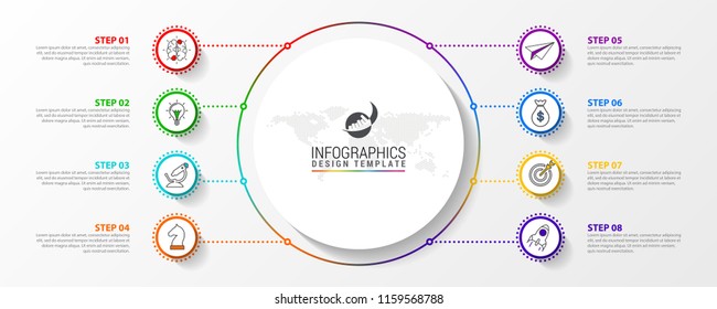 Infographic design template. Creative concept with 8 steps. Can be used for workflow layout, diagram, banner, webdesign. Vector illustration