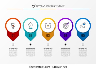 Infographic design template. Creative concept with 5 steps. Can be used for workflow layout, diagram, banner, webdesign. Vector illustration