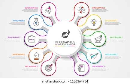 Infographic design template. Creative concept with 10 steps. Can be used for workflow layout, diagram, banner, webdesign. Vector illustration
