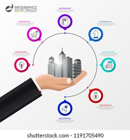 Infographic design template. Creative concept with 7 steps. Can be used for workflow layout, diagram, banner, webdesign. Vector illustration