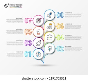 Infographic design template. Creative concept with 8 steps. Can be used for workflow layout, diagram, banner, webdesign. Vector illustration
