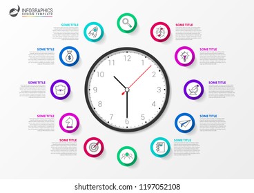 Infographic design template. Creative concept with 12 steps. Can be used for workflow layout, diagram, banner, webdesign. Vector illustration