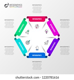Infographic design template. Creative concept with 6 steps. Can be used for workflow layout, diagram, banner, webdesign. Vector illustration