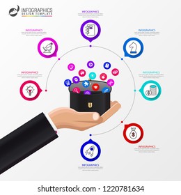 Infographic design template. Creative concept with 7 steps. Can be used for workflow layout, diagram, banner, webdesign. Vector illustration