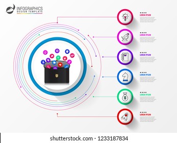 Infographic design template. Creative concept with 6 steps. Can be used for workflow layout, diagram, banner, webdesign. Vector illustration