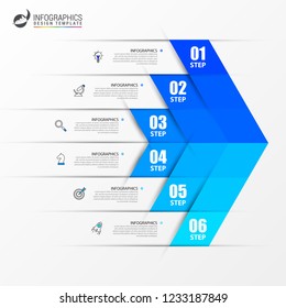 Infographic design template. Creative concept with 6 steps. Can be used for workflow layout, diagram, banner, webdesign. Vector illustration