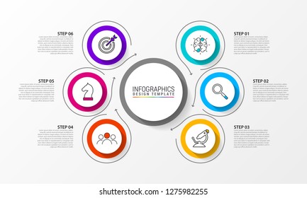  Plantilla de diseño gráfico. Concepto creativo con 6 pasos. Se puede utilizar para diseño de flujo de trabajo, diagrama, banner, diseño web. Ilustración del vector