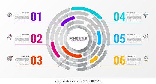 Infographic design template. Creative concept with 6 steps. Can be used for workflow layout, diagram, banner, webdesign. Vector illustration