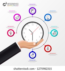 Infographic design template. Creative concept with 7 steps. Can be used for workflow layout, diagram, banner, webdesign. Vector illustration