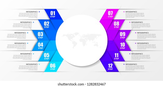 Infographic design template. Creative concept with 12 steps. Can be used for workflow layout, diagram, banner, webdesign. Vector illustration