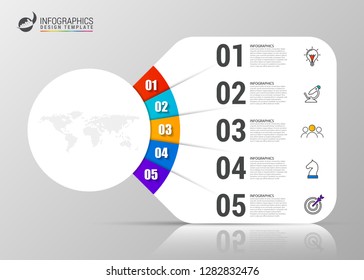 Infographic design template. Creative concept with 5 steps. Can be used for workflow layout, diagram, banner, webdesign. Vector illustration
