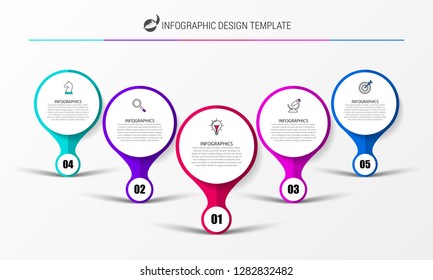 Infographic design template. Creative concept with 5 steps. Can be used for workflow layout, diagram, banner, webdesign. Vector illustration