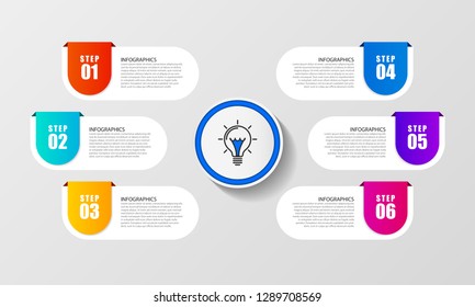Infographic design template. Creative concept with 6 steps. Can be used for workflow layout, diagram, banner, webdesign. Vector illustration